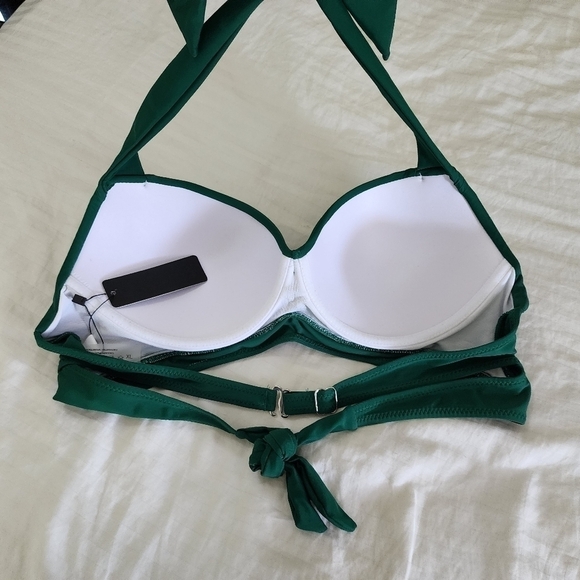 Tempt Me Emerald Green Bikini Swim Top Halter Retro Bathing Suit size XL NWT - Picture 2 of 5